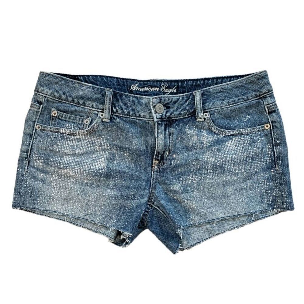 American Eagle 4 shimmering with silver denim shorts. Measures approx 32 waist,